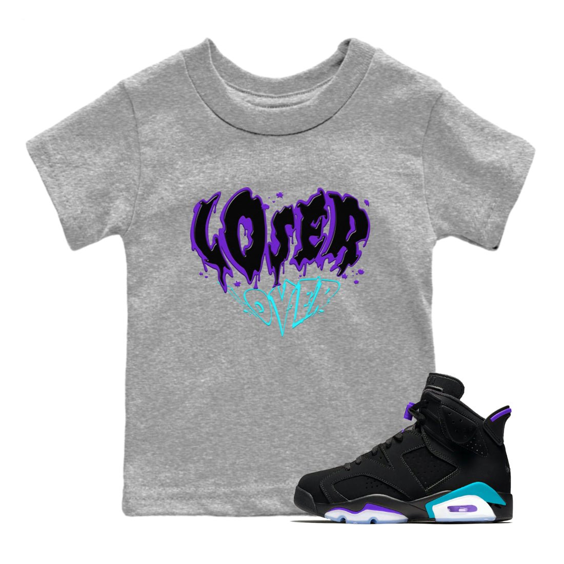 6s Aqua shirt to match jordans Melting Loser Lover sneaker tees Air Jordan 6 Aqua SNRT Sneaker Release Tees Baby Toddler Heather Grey 1 T-Shirt