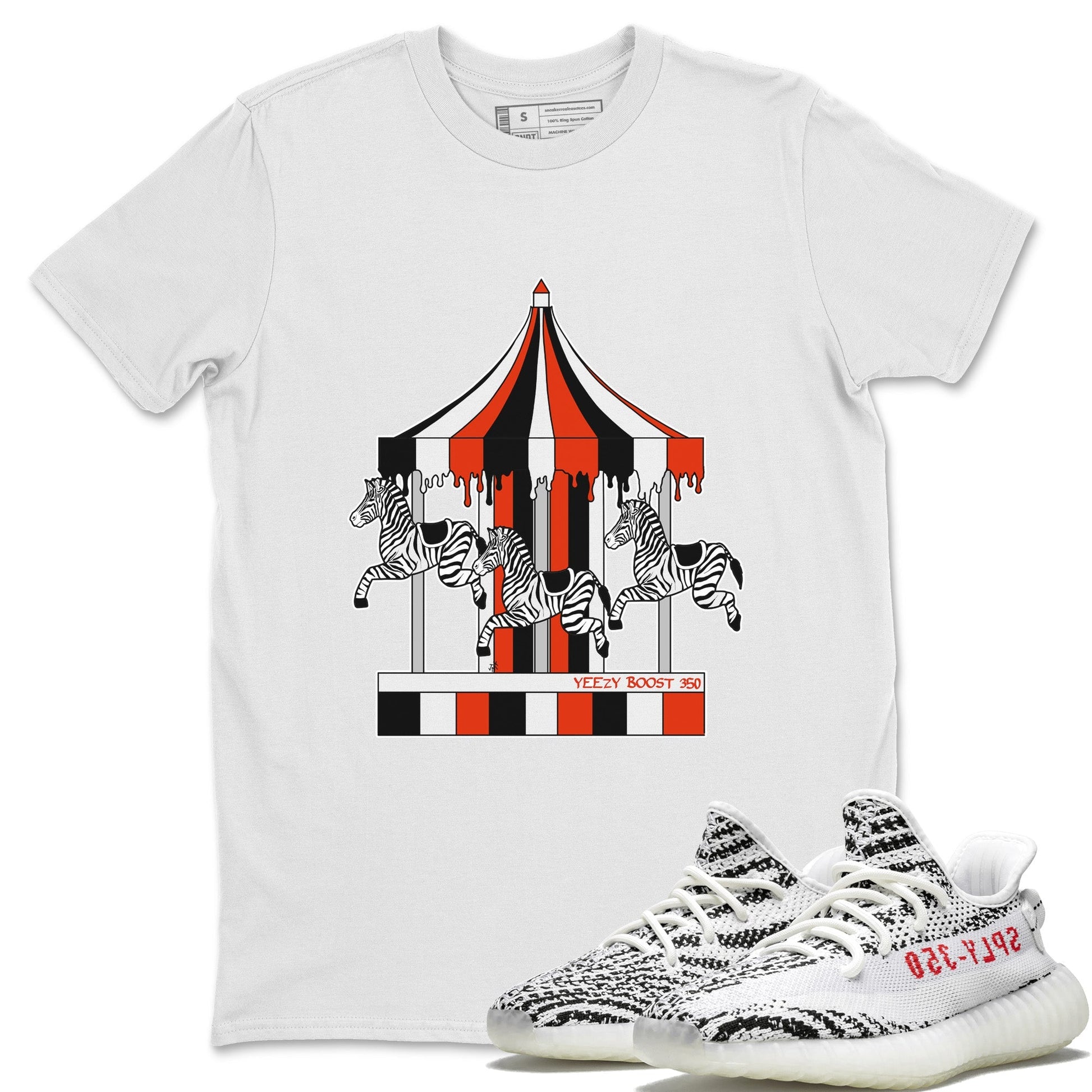 Yeezy 350 Zebra Sneaker Match Tees Merry Go Round Sneaker Tees Yeezy 350 Zebra Sneaker Release Tees Unisex Shirts