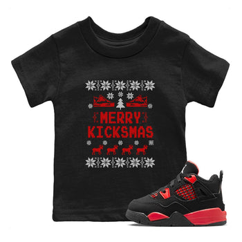 Jordan 4 Red Thunder shirt to match jordans Merry Kicksmas sneaker tees 4s Red Thunder SNRT sneaker release tees baby toddler Black 1 cotton sneaker tee