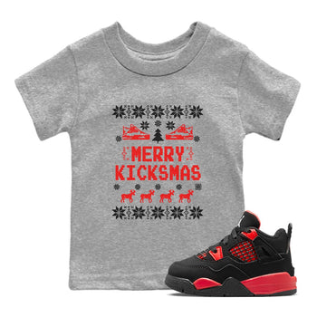 Jordan 4 Red Thunder shirt to match jordans Merry Kicksmas sneaker tees 4s Red Thunder SNRT sneaker release tees baby toddler Heather Grey 1 cotton sneaker tee