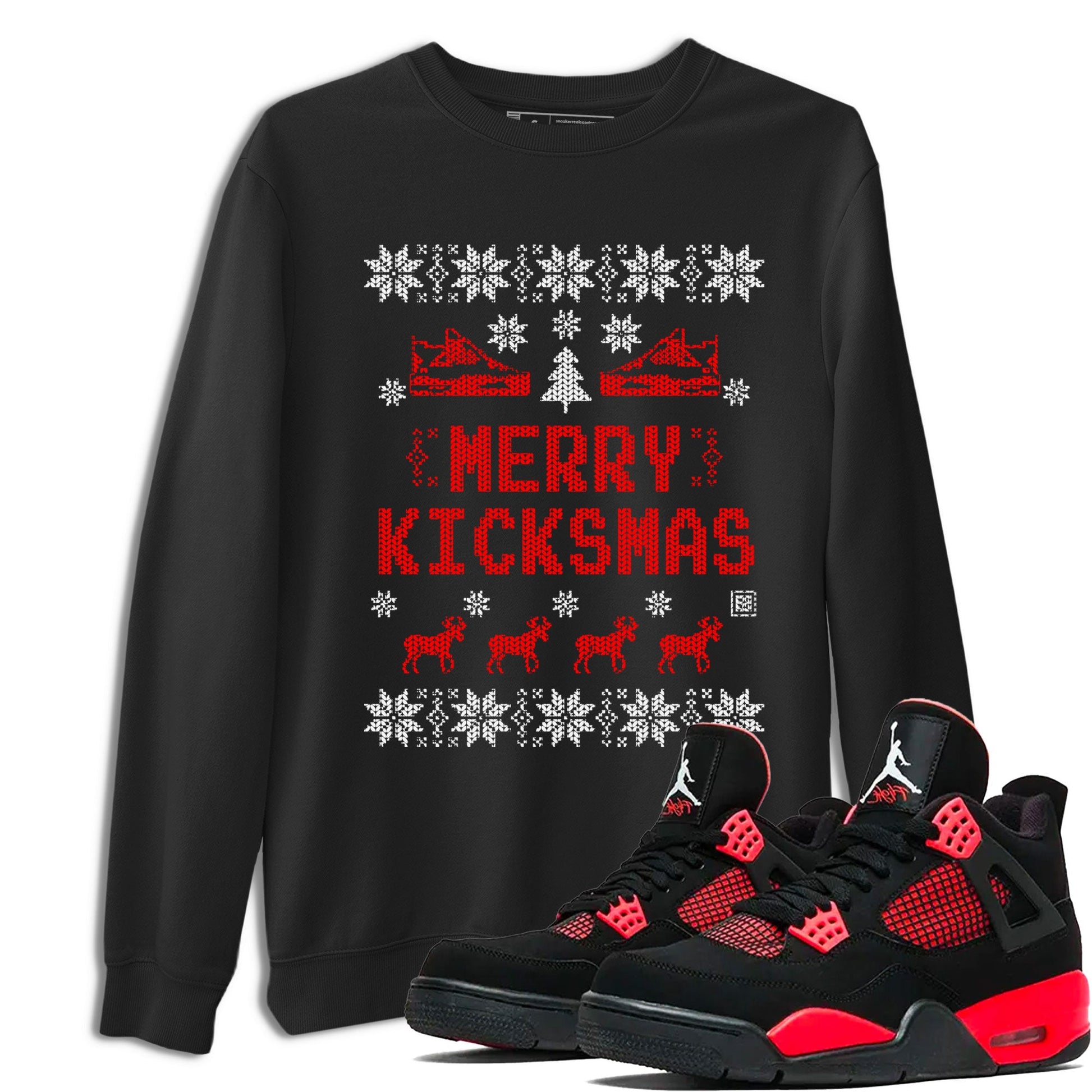 Jordan 4 Red Thunder shirt to match jordans Merry Kicksmas sneaker tees Air Jordan 4 Red Thunder SNRT Sneaker Release Tees unisex cotton Black 1 crew neck shirt