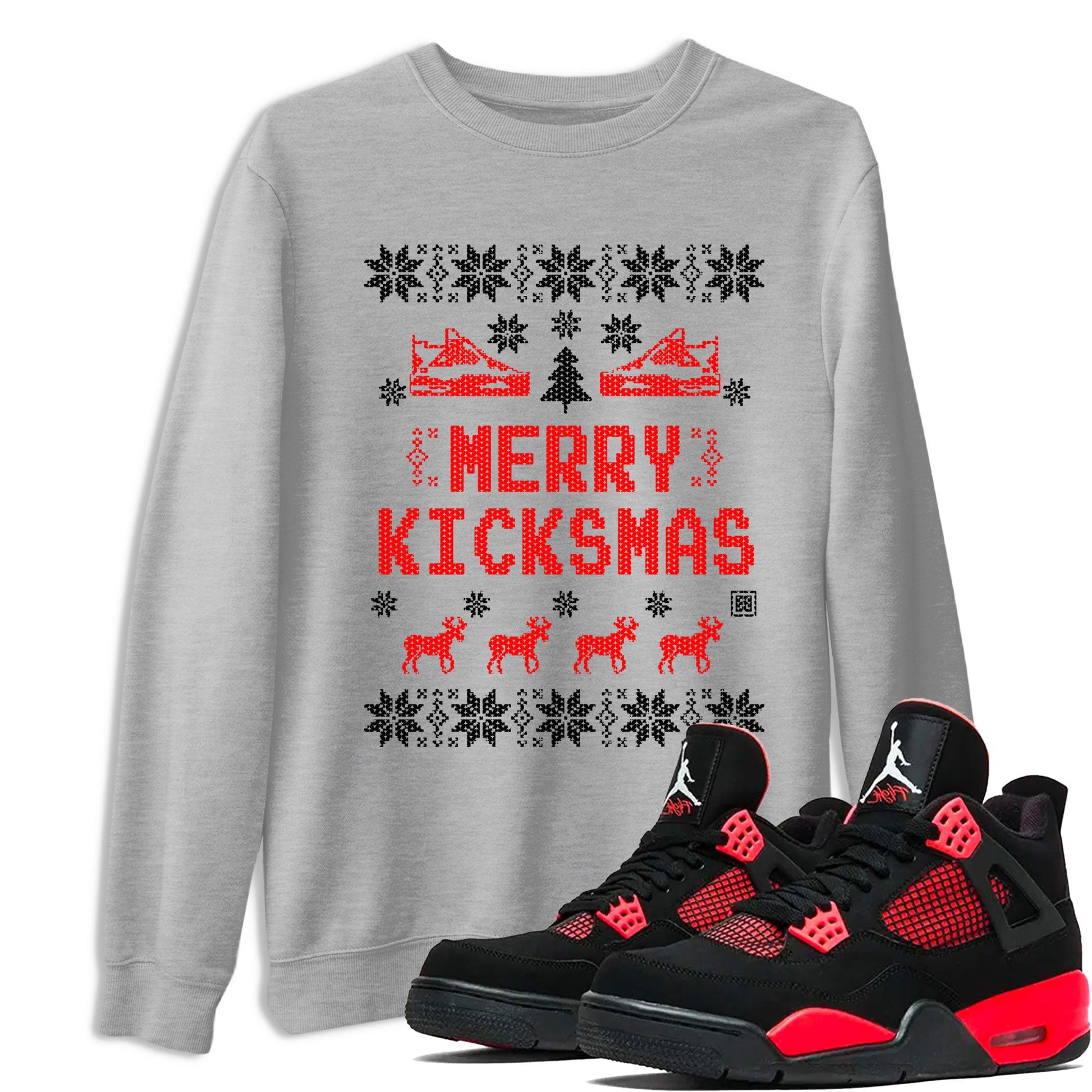 Jordan 4 Red Thunder shirt to match jordans Merry Kicksmas sneaker tees Air Jordan 4 Red Thunder SNRT Sneaker Release Tees unisex cotton Heather Grey 1 crew neck shirt