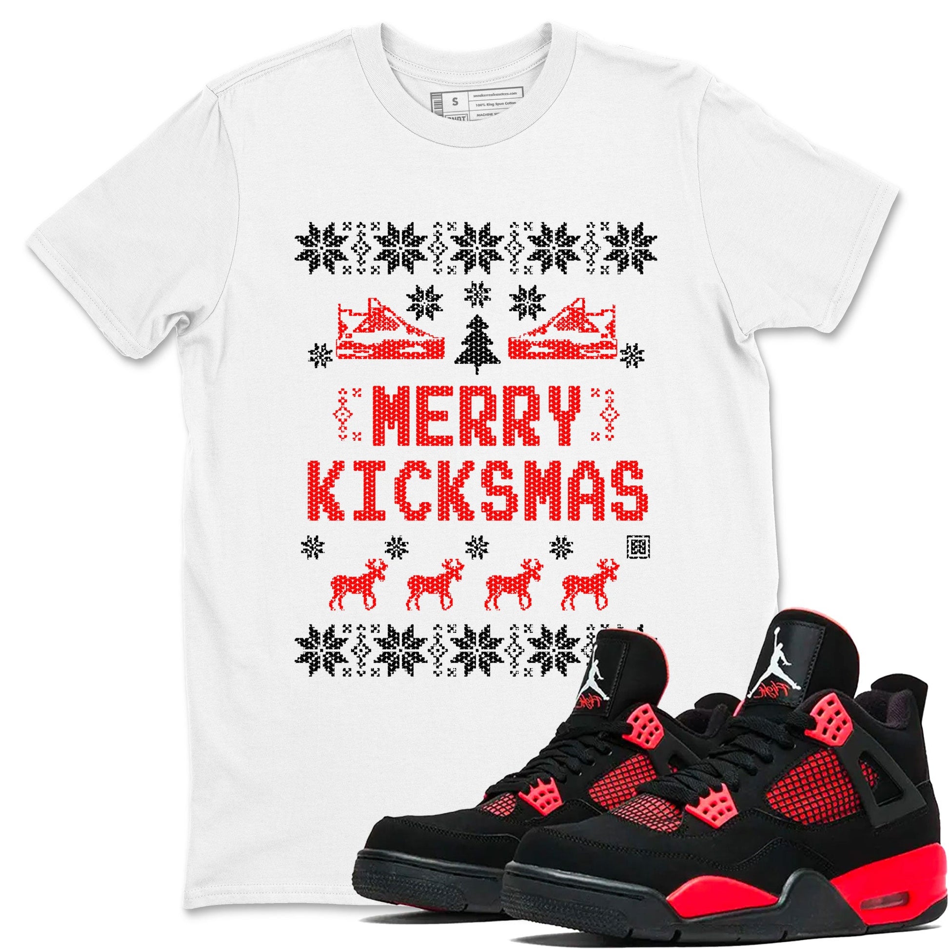 Jordan 4 Red Thunder shirt to match jordans Merry Kicksmas sneaker tees Air Jordan 4 Red Thunder SNRT Sneaker Release Tees unisex cotton White 1 crew neck shirt