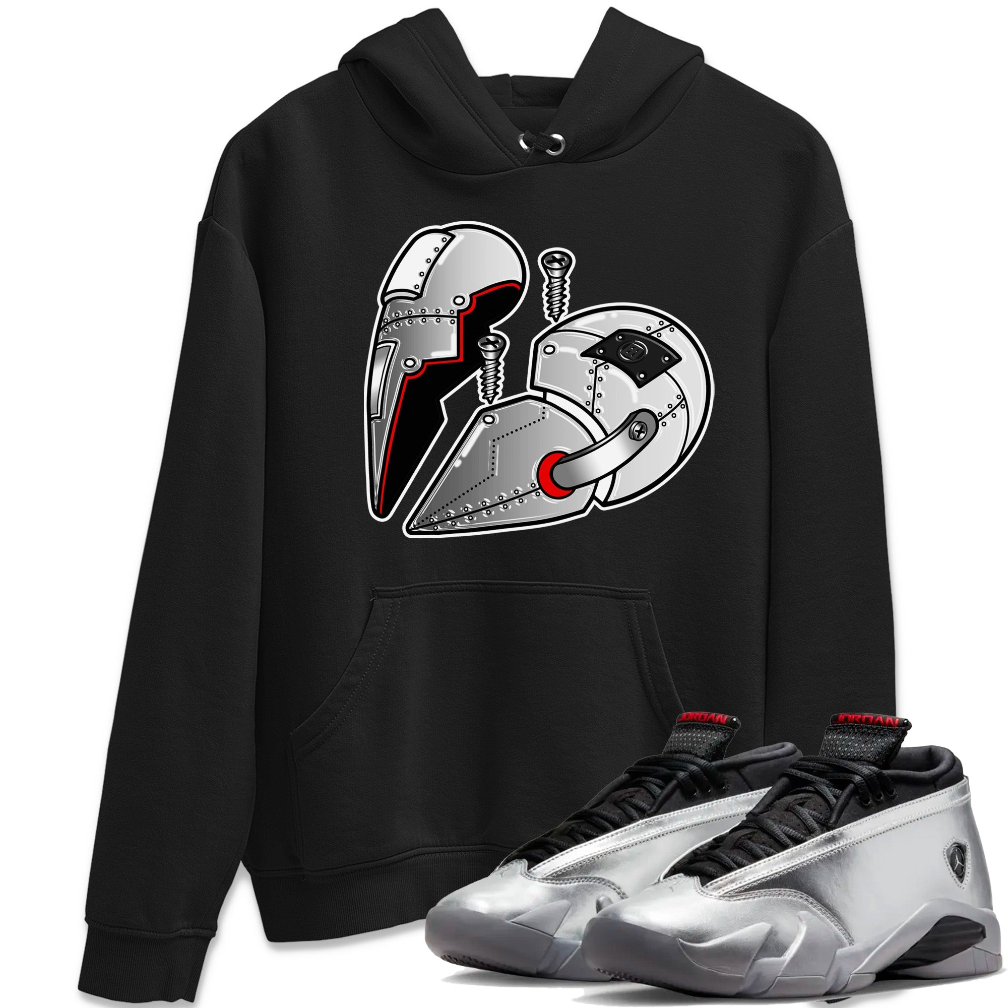 Air Jordan 14 Metallic Silver Sneaker Match Tees Metal Heart Sneaker Tees Jordan 14 WMNS Metallic Silver Sneaker Release Tees Unisex Shirts Black 1