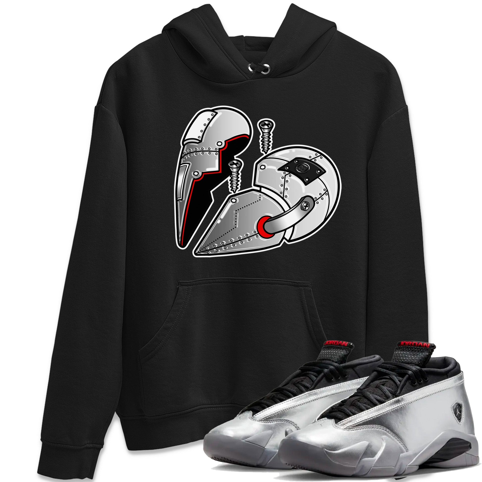 Air Jordan 14 Metallic Silver Sneaker Match Tees Metal Heart Sneaker Tees Jordan 14 WMNS Metallic Silver Sneaker Release Tees Unisex Shirts Black 1