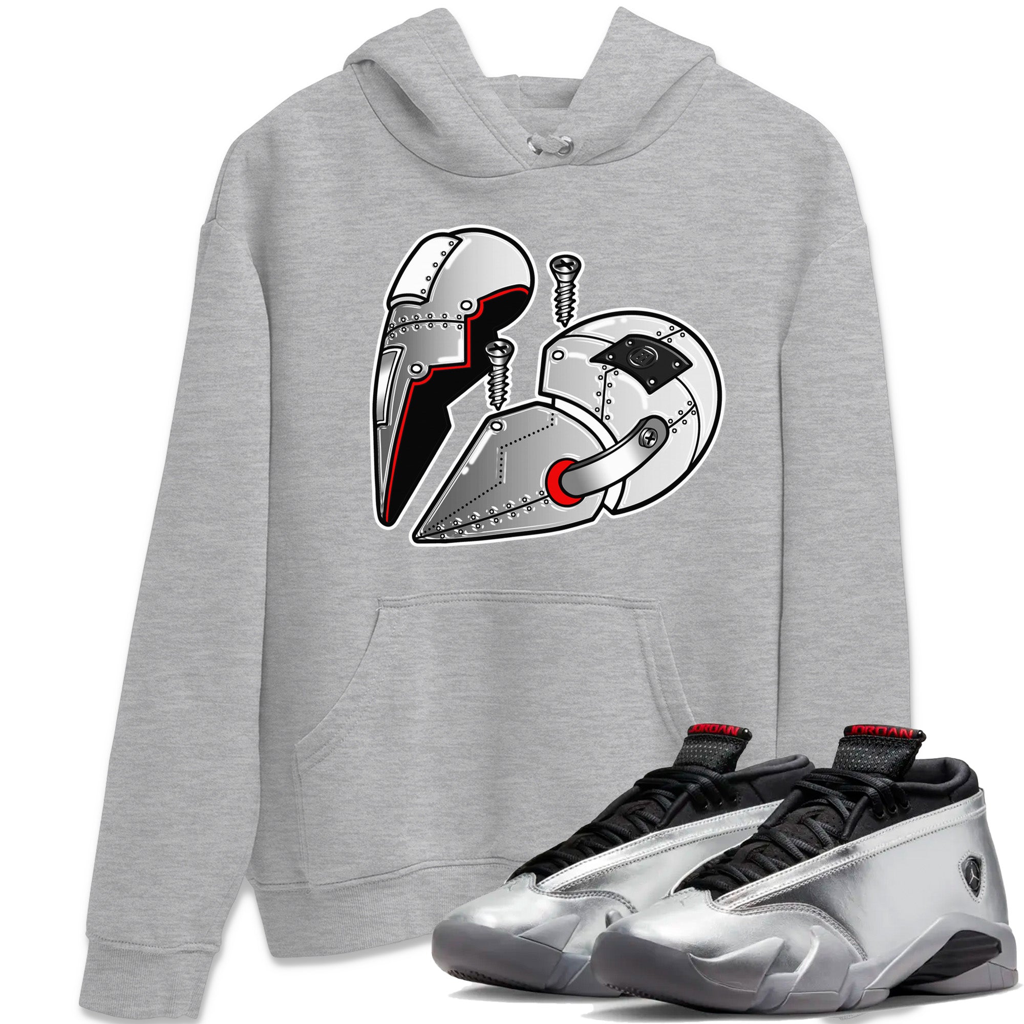 Air Jordan 14 Metallic Silver Sneaker Match Tees Metal Heart Sneaker Tees Jordan 14 WMNS Metallic Silver Sneaker Release Tees Unisex Shirts Heather Grey 1