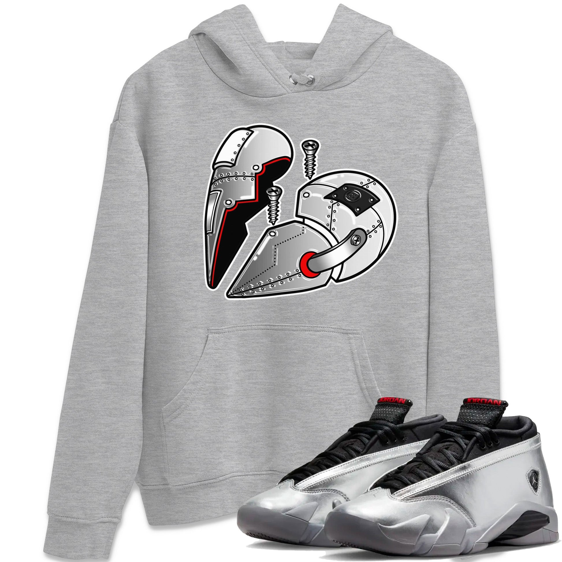 Air Jordan 14 Metallic Silver Sneaker Match Tees Metal Heart Sneaker Tees Jordan 14 WMNS Metallic Silver Sneaker Release Tees Unisex Shirts Heather Grey 1