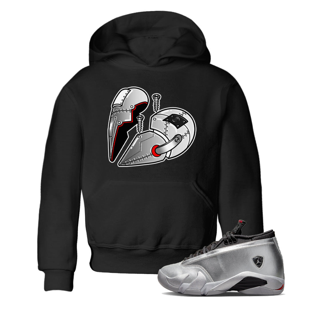 Air Jordan 14 Metallic Silver Metal Heart Baby and Kids Sneaker Tees Jordan 14 WMNS Metallic Silver Kids Sneaker Tees Washing and Care Tip