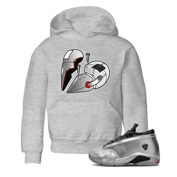 Air Jordan 14 Metallic Silver Sneaker Match Tees Metal Heart Sneaker Tees Jordan 14 WMNS Metallic Silver Sneaker Release Tees Kids Shirts Heather Grey 1