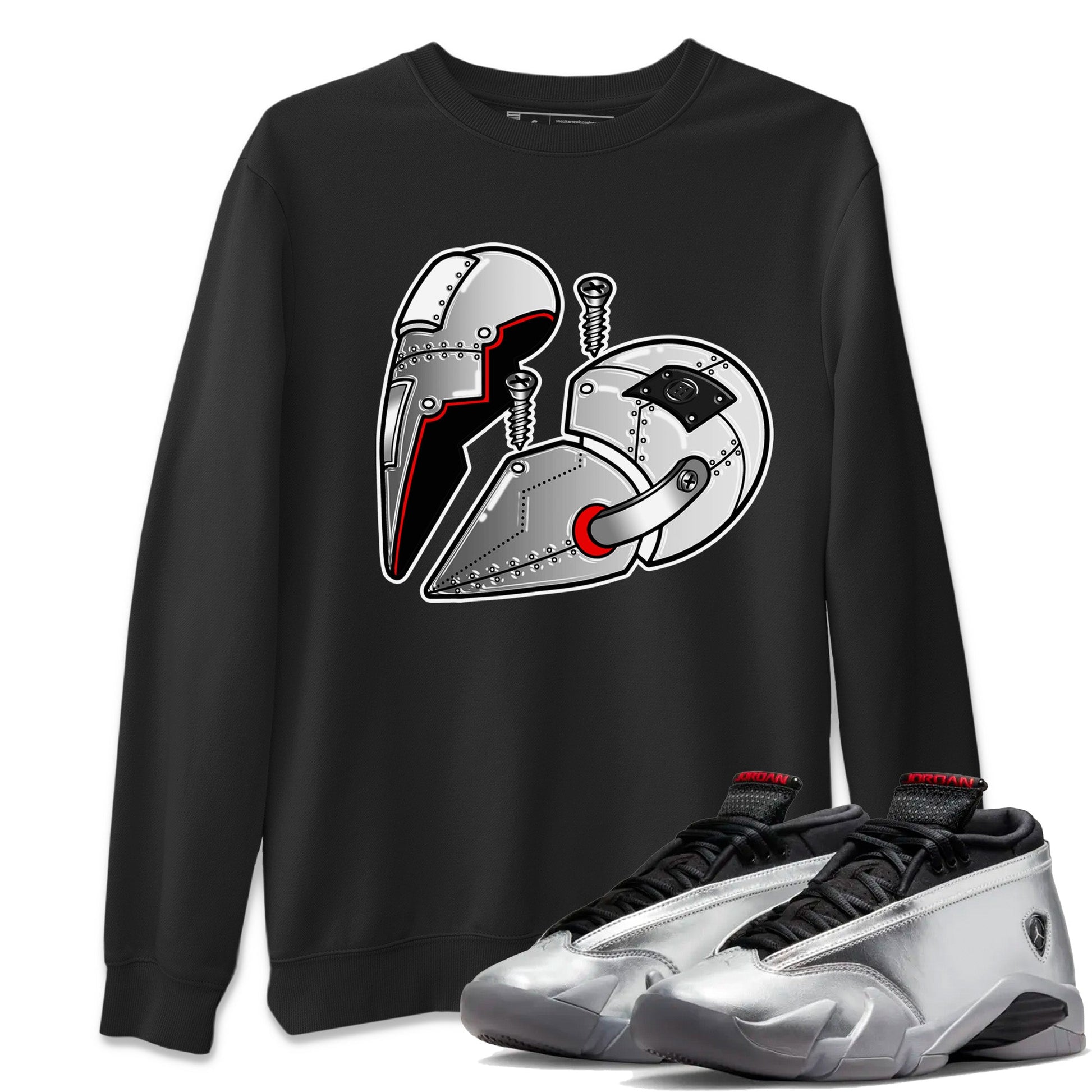 Air Jordan 14 Metallic Silver Metal Heart Crew Neck Sneaker Tees Jordan 14 WMNS Metallic Silver Sneaker T-Shirts Washing and Care Tip