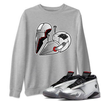 Air Jordan 14 Metallic Silver Sneaker Match Tees Metal Heart Sneaker Tees Jordan 14 WMNS Metallic Silver Sneaker Release Tees Unisex Shirts Heather Grey 1