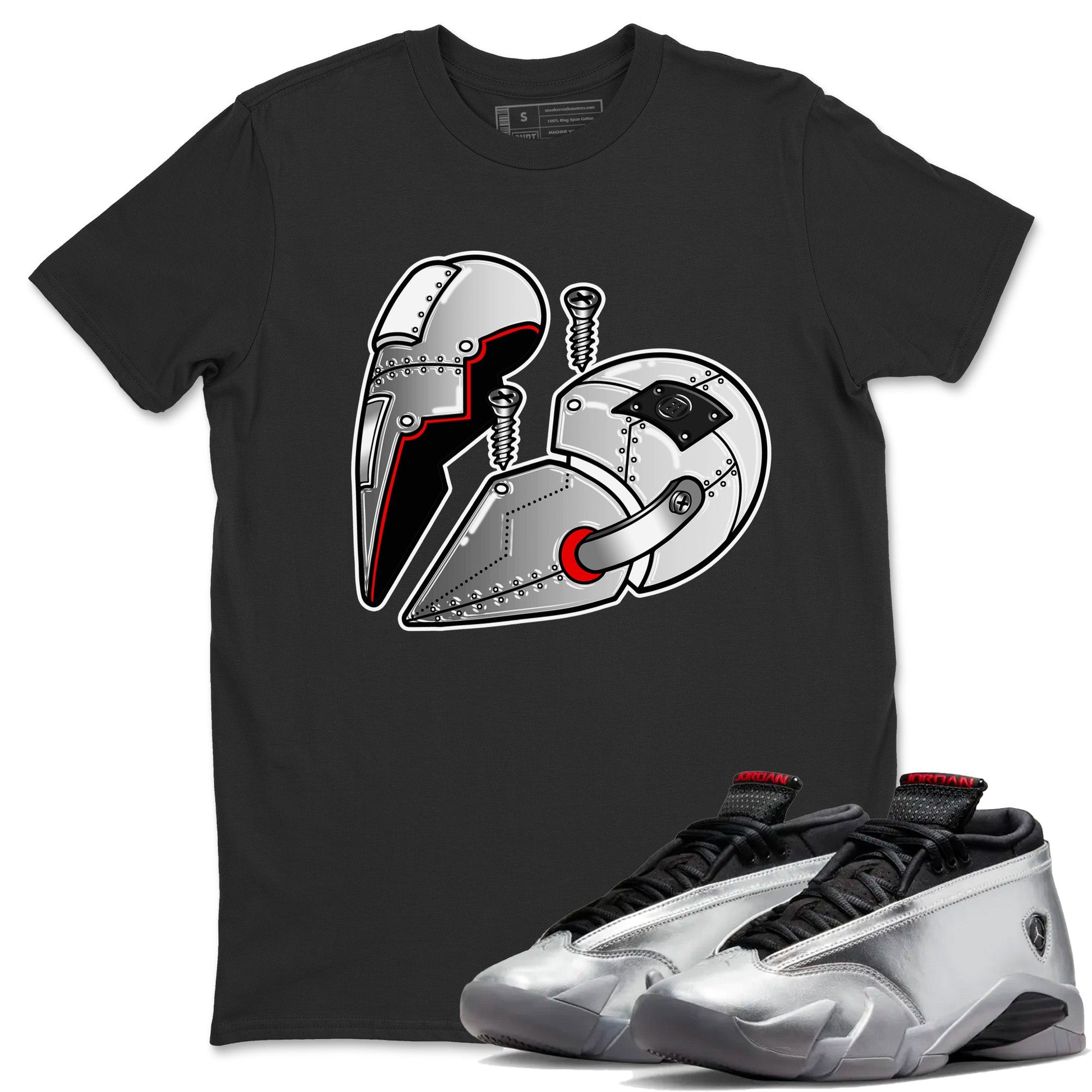 Air Jordan 14 Metallic Silver Sneaker Match Tees Metal Heart Sneaker Tees Jordan 14 WMNS Metallic Silver Sneaker Release Tees Unisex Shirts Black 1