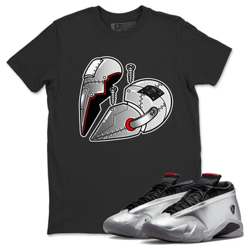 Air Jordan 14 Metallic Silver Sneaker Match Tees Metal Heart Sneaker Tees Jordan 14 WMNS Metallic Silver Sneaker Release Tees Unisex Shirts Black 1