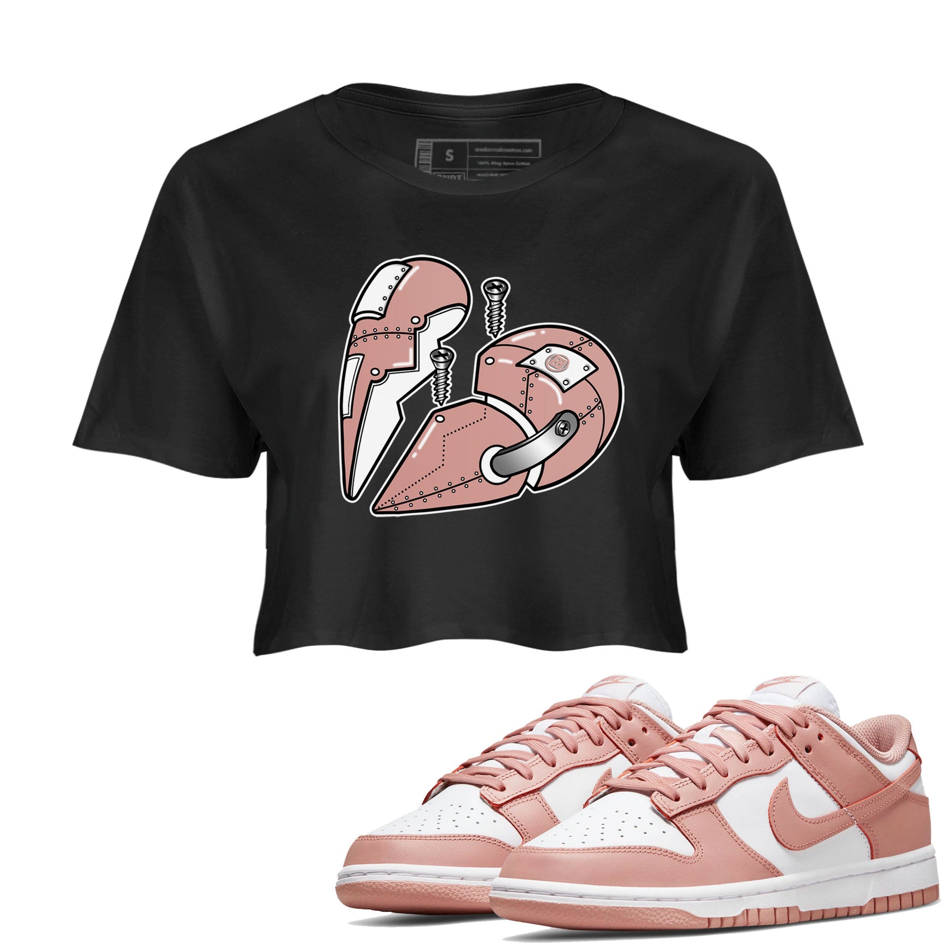 Dunk Low WMNS Rose Whisper shirt to match jordans Metal Heart sneaker tees Dunk Rose Whisper SNRT Sneaker Release Tees Black 1 Crop T-Shirt