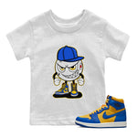 Jordan 1 Game Royal and Varsity Maize Sneaker Match Tees Mischief Emoji Sneaker Tees Jordan 1 Game Royal and Varsity Maize Sneaker Release Tees Kids Shirts