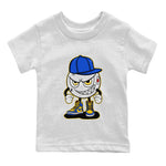 Jordan 1 Game Royal and Varsity Maize Sneaker Match Tees Mischief Emoji Sneaker Tees Jordan 1 Game Royal and Varsity Maize Sneaker Release Tees Kids Shirts