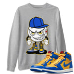 Jordan 1 Game Royal and Varsity Maize Sneaker Match Tees Mischief Emoji Sneaker Tees Jordan 1 Game Royal and Varsity Maize Sneaker Release Tees Unisex Shirts