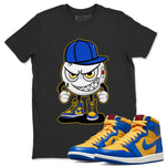 Jordan 1 Game Royal and Varsity Maize Sneaker Match Tees Mischief Emoji Sneaker Tees Jordan 1 Game Royal and Varsity Maize Sneaker Release Tees Unisex Shirts