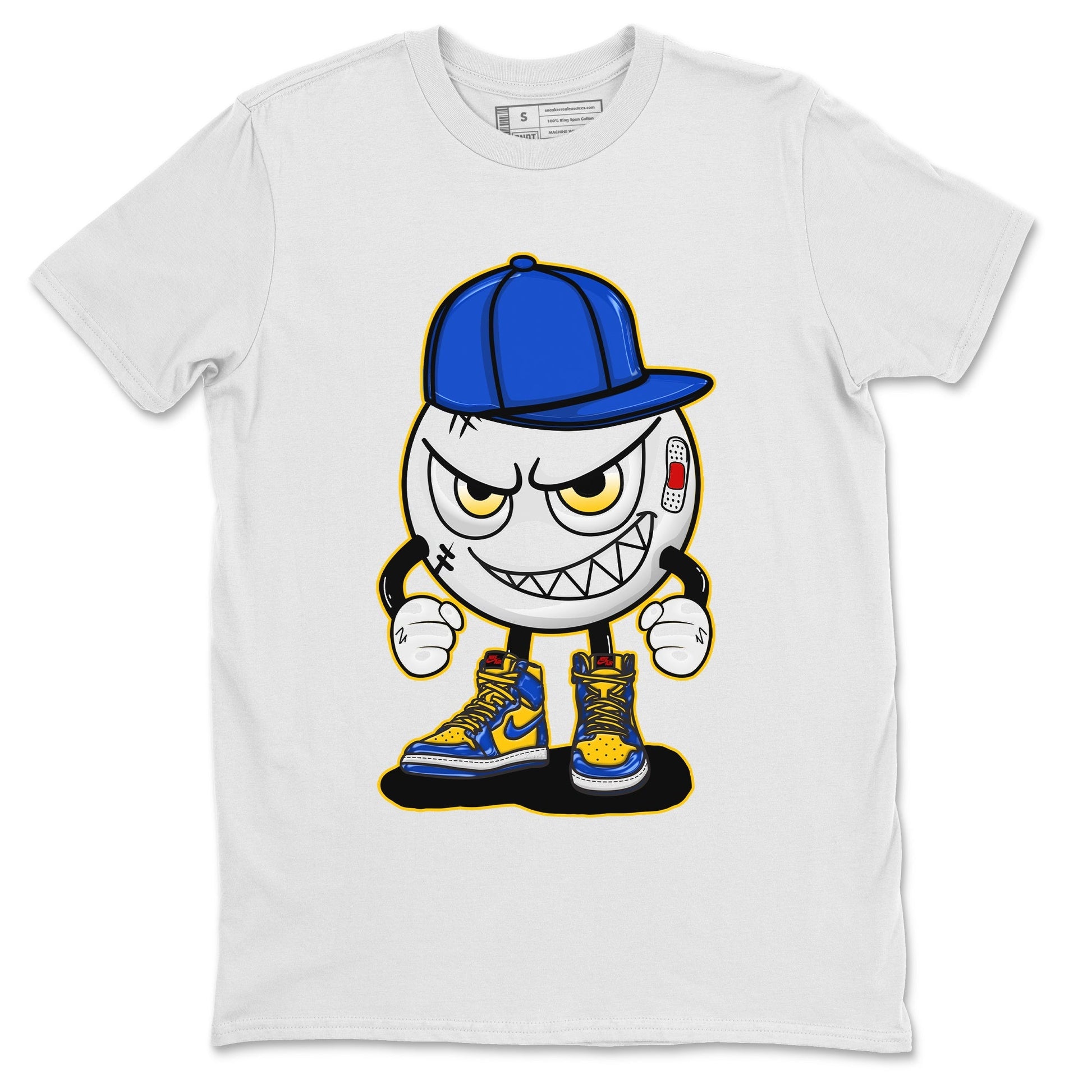 Jordan 1 Game Royal and Varsity Maize Sneaker Match Tees Mischief Emoji Sneaker Tees Jordan 1 Game Royal and Varsity Maize Sneaker Release Tees Unisex Shirts