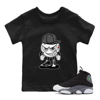 Air Jordan 13 Black Flint Sneaker Match Tees Mischief Emoji Sneaker Tees AJ 13s Black Flint Sneaker Release Tees Kids Shirts Black 1
