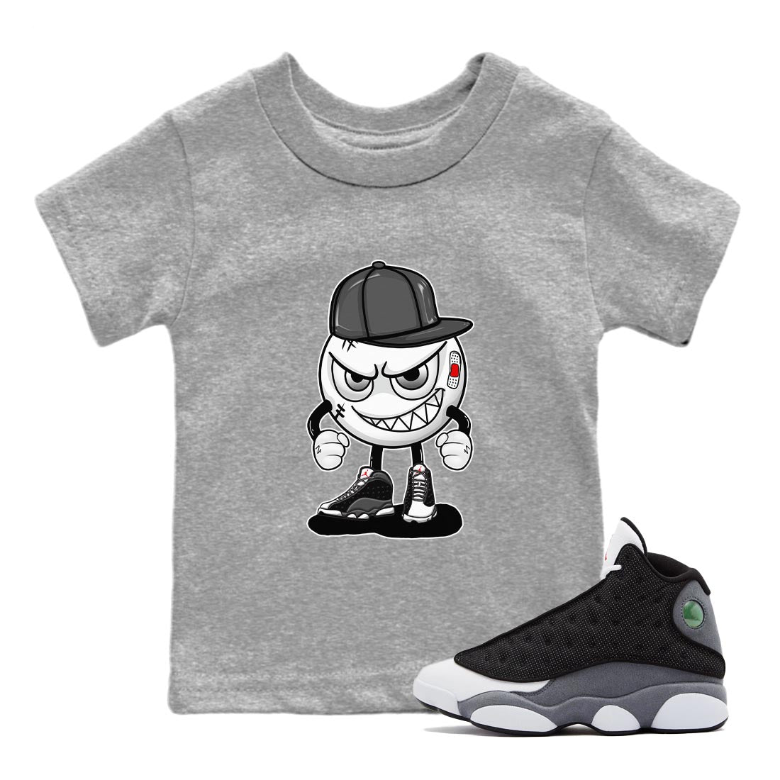 Air Jordan 13 Black Flint Mischief Emoji Baby and Kids Sneaker Tees AJ 13s Black Flint Kids Sneaker Tees Size Chart