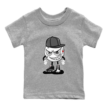 Air Jordan 13 Black Flint Sneaker Match Tees Mischief Emoji Sneaker Tees AJ 13s Black Flint Sneaker Release Tees Kids Shirts Heather Grey 2