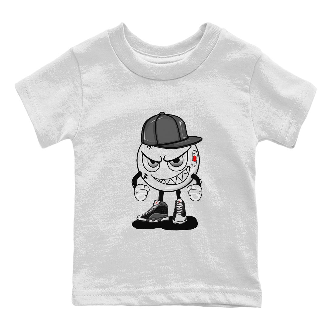 Air Jordan 13 Black Flint Sneaker Match Tees Mischief Emoji Sneaker Tees AJ 13s Black Flint Sneaker Release Tees Kids Shirts White 2