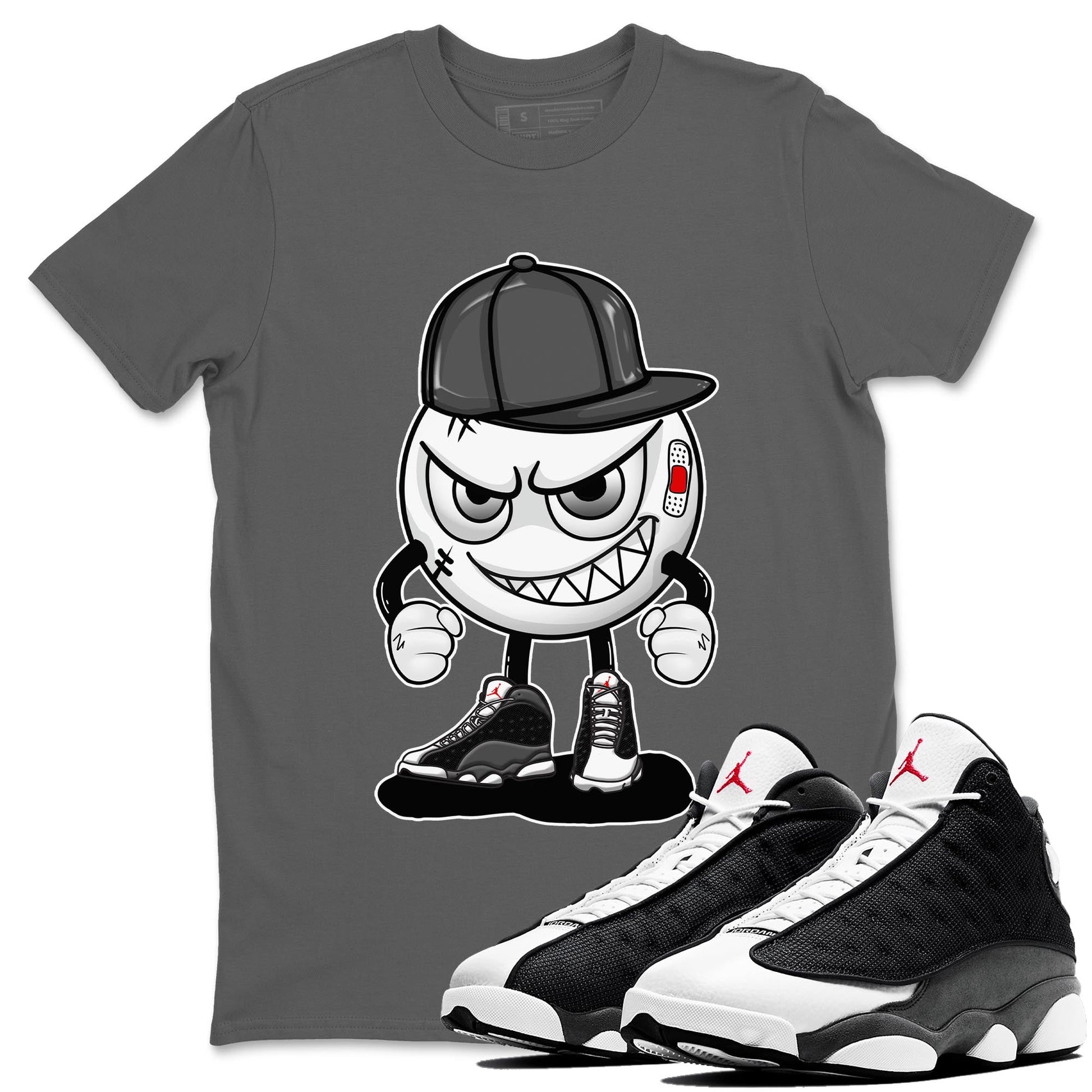 Air Jordan 13 Black Flint Mischief Emoji Crew Neck Sneaker Tees AJ 13s Black Flint Sneaker T-Shirts Size Chart
