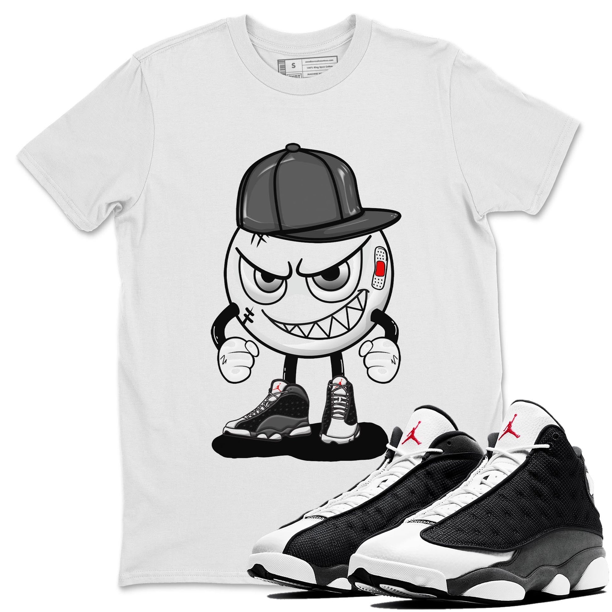 Air Jordan 13 Black Flint Sneaker Match Tees Mischief Emoji Sneaker Tees AJ 13s Black Flint Sneaker Release Tees Unisex Shirts White 1