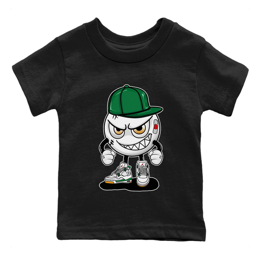 Air Jordan 4 Pine Green Sneaker Match Tees Mischief Emoji Sneaker Tees AJ 4s Pine Green Sneaker Release Tees Kids Shirts Black 2