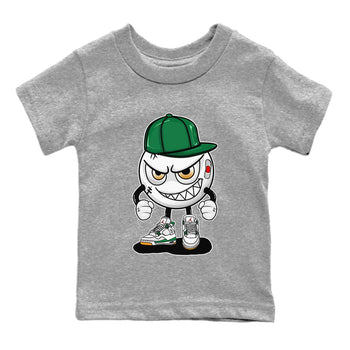 Air Jordan 4 Pine Green Sneaker Match Tees Mischief Emoji Sneaker Tees AJ 4s Pine Green Sneaker Release Tees Kids Shirts Heather Grey 2