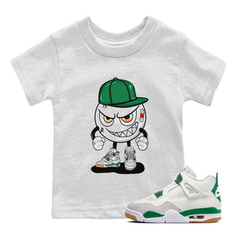 Air Jordan 4 Pine Green Sneaker Match Tees Mischief Emoji Sneaker Tees AJ 4s Pine Green Sneaker Release Tees Kids Shirts White 1