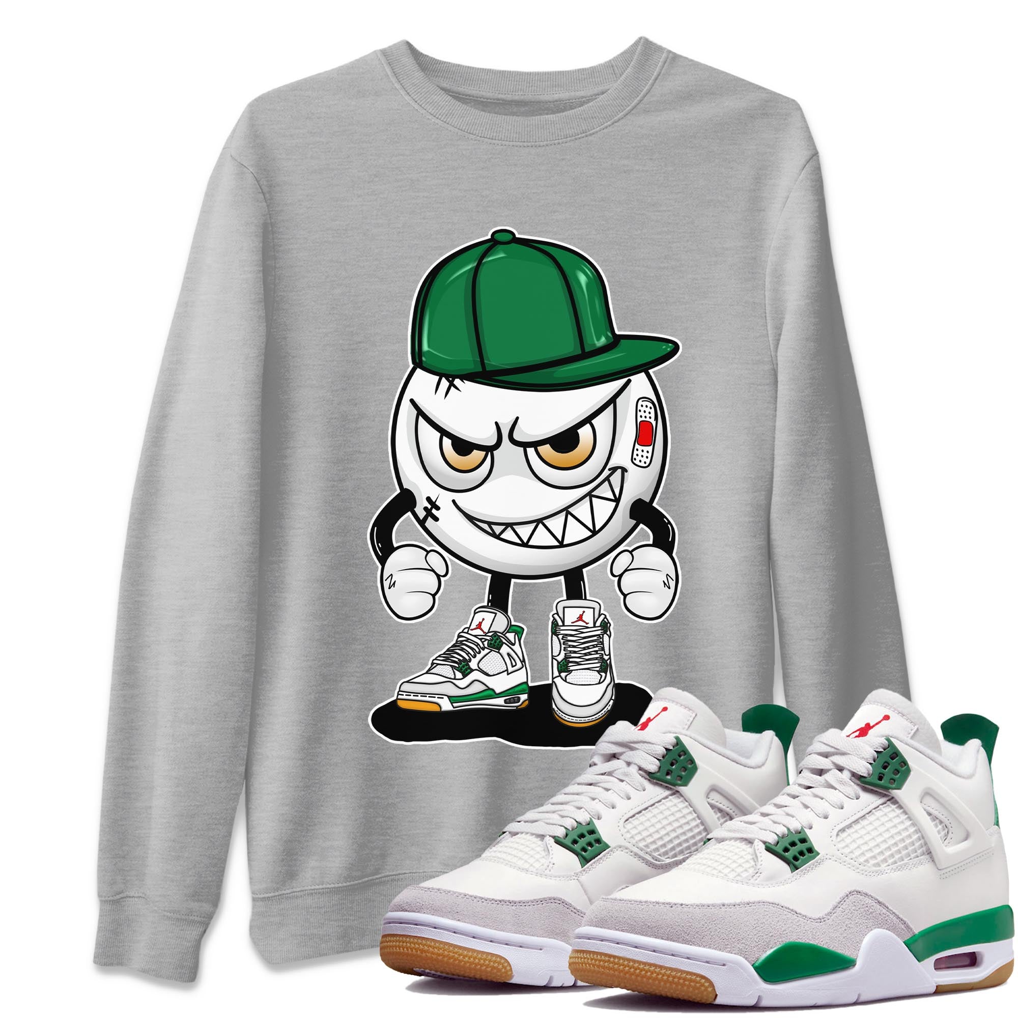 Air Jordan 4 Pine Green Sneaker Match Tees Mischief Emoji Sneaker Tees AJ 4s Pine Green Sneaker Release Tees Unisex Shirts Heather Grey 1