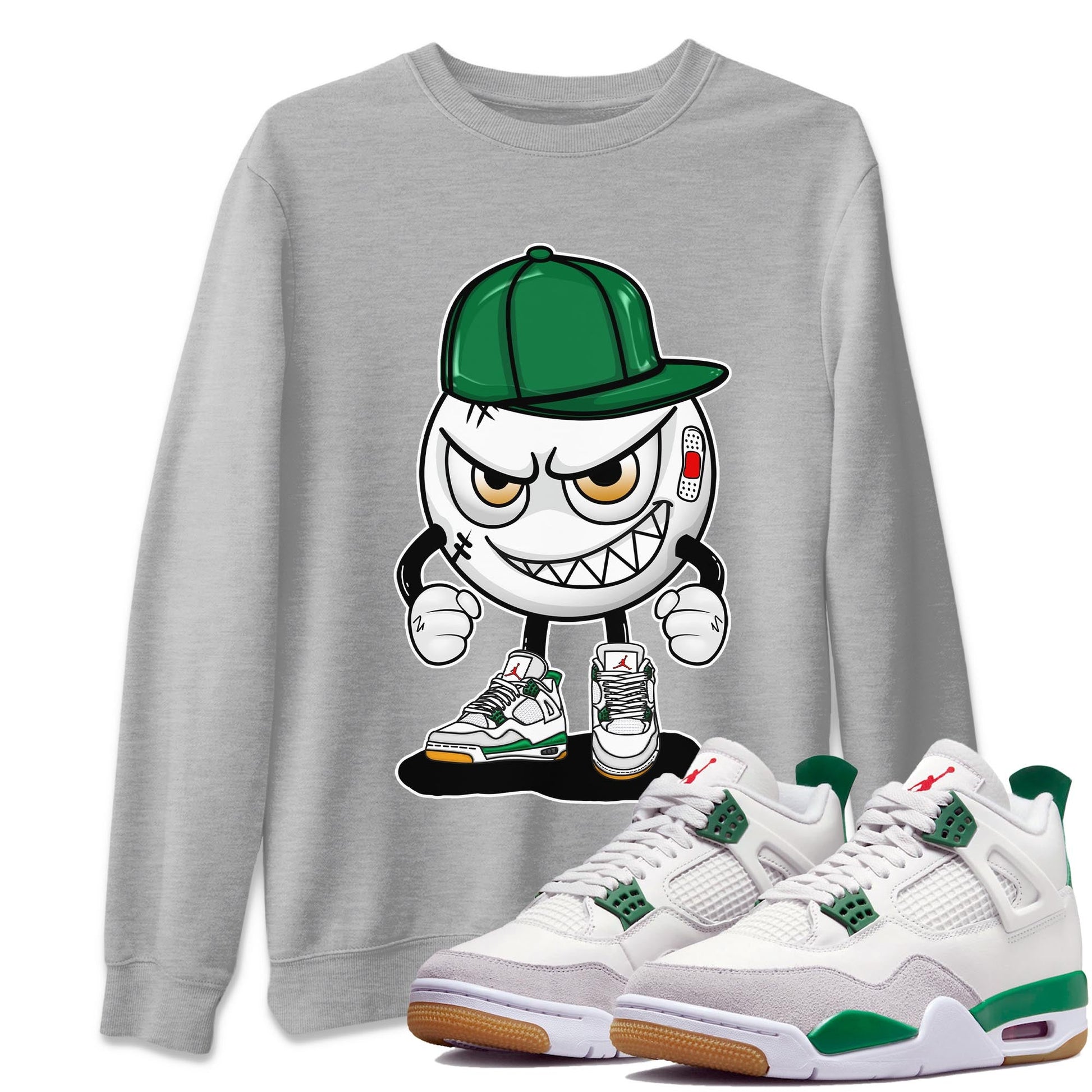 Air Jordan 4 Pine Green Sneaker Match Tees Mischief Emoji Sneaker Tees AJ 4s Pine Green Sneaker Release Tees Unisex Shirts Heather Grey 1