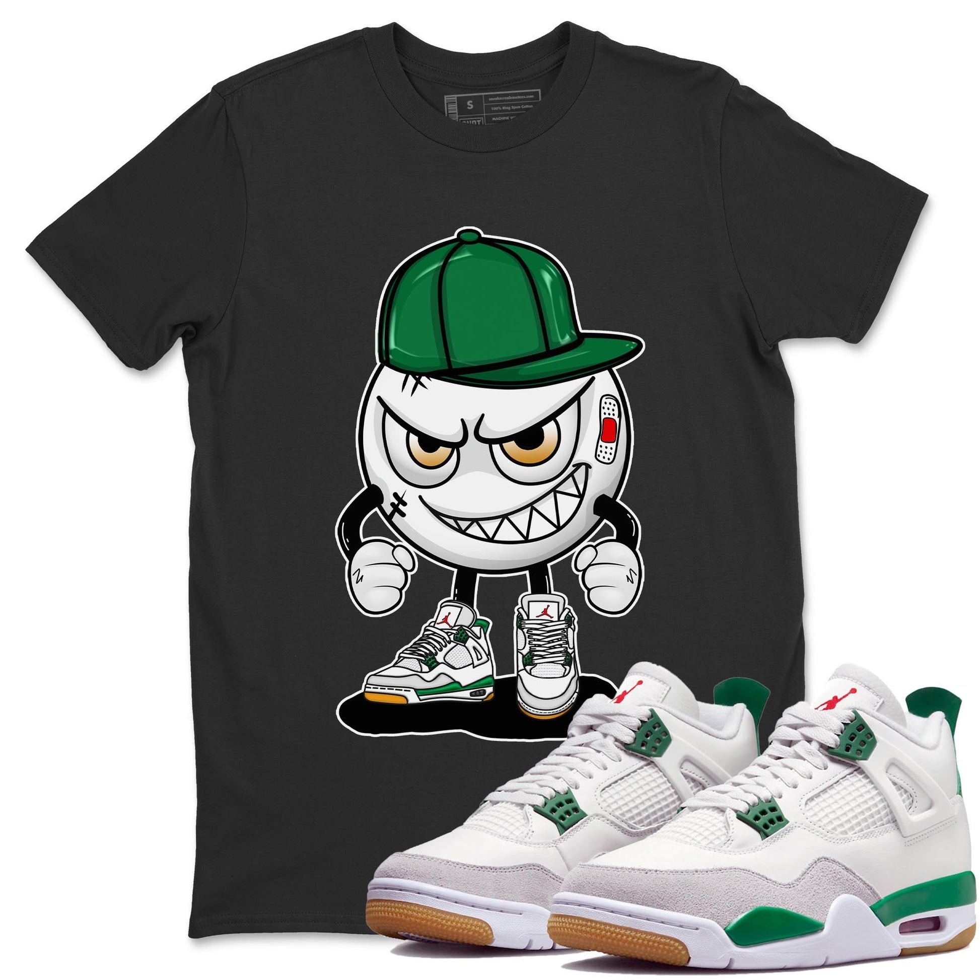 Air Jordan 4 Pine Green Sneaker Match Tees Mischief Emoji Sneaker Tees AJ 4s Pine Green Sneaker Release Tees Unisex Shirts Black 1