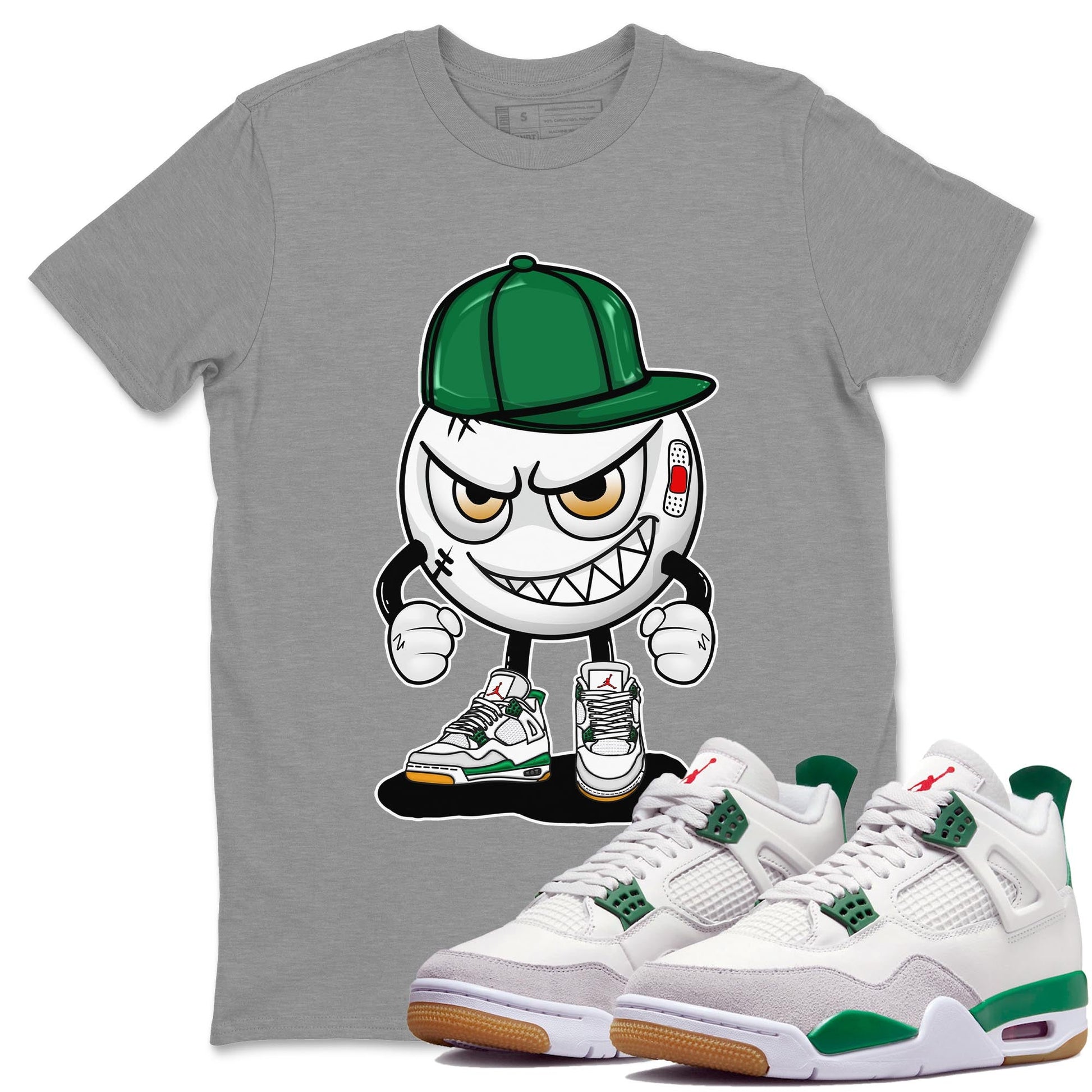 Air Jordan 4 Pine Green Sneaker Match Tees Mischief Emoji Sneaker Tees AJ 4s Pine Green Sneaker Release Tees Unisex Shirts Heather Grey 1