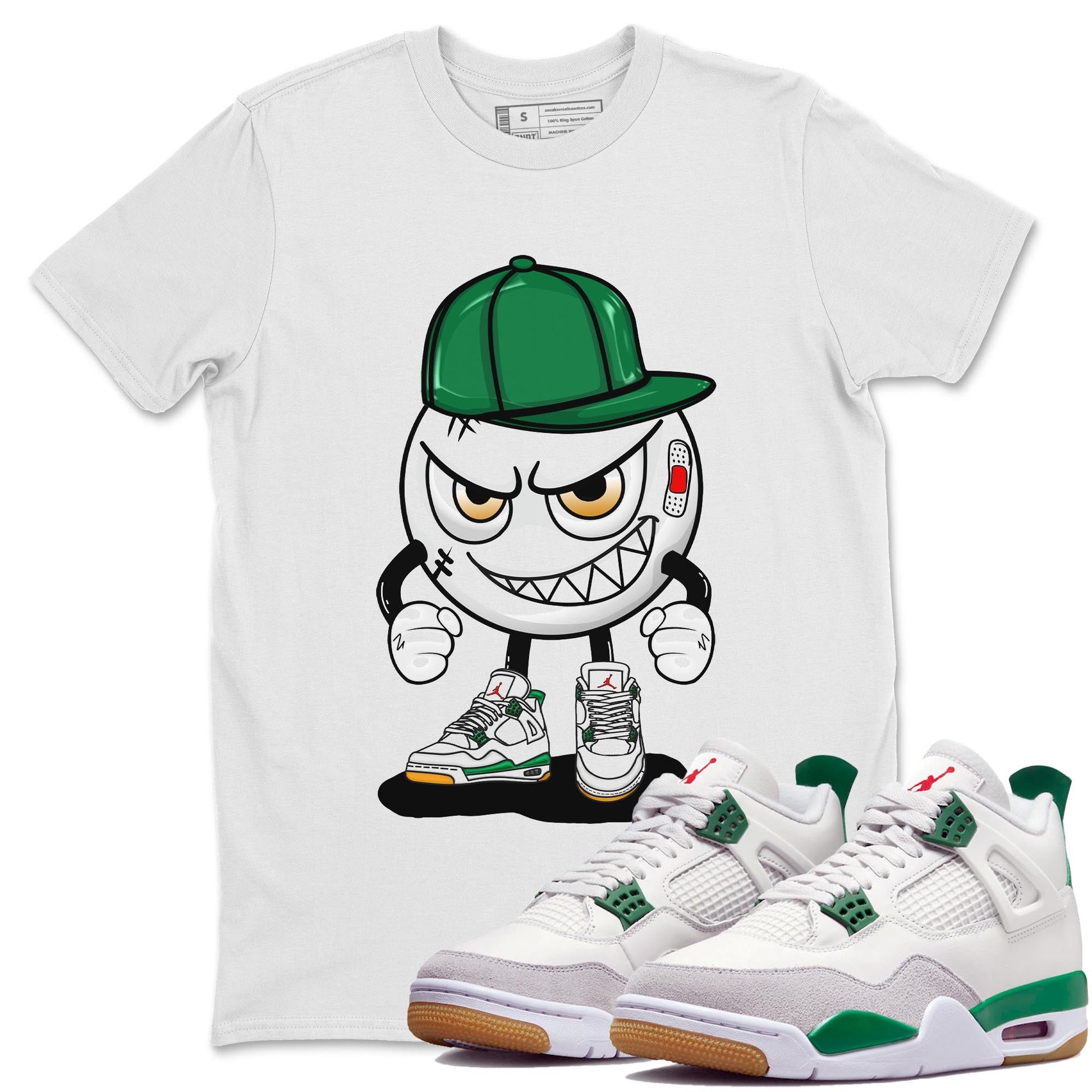 Air Jordan 4 Pine Green Sneaker Match Tees Mischief Emoji Sneaker Tees AJ 4s Pine Green Sneaker Release Tees Unisex Shirts White 1