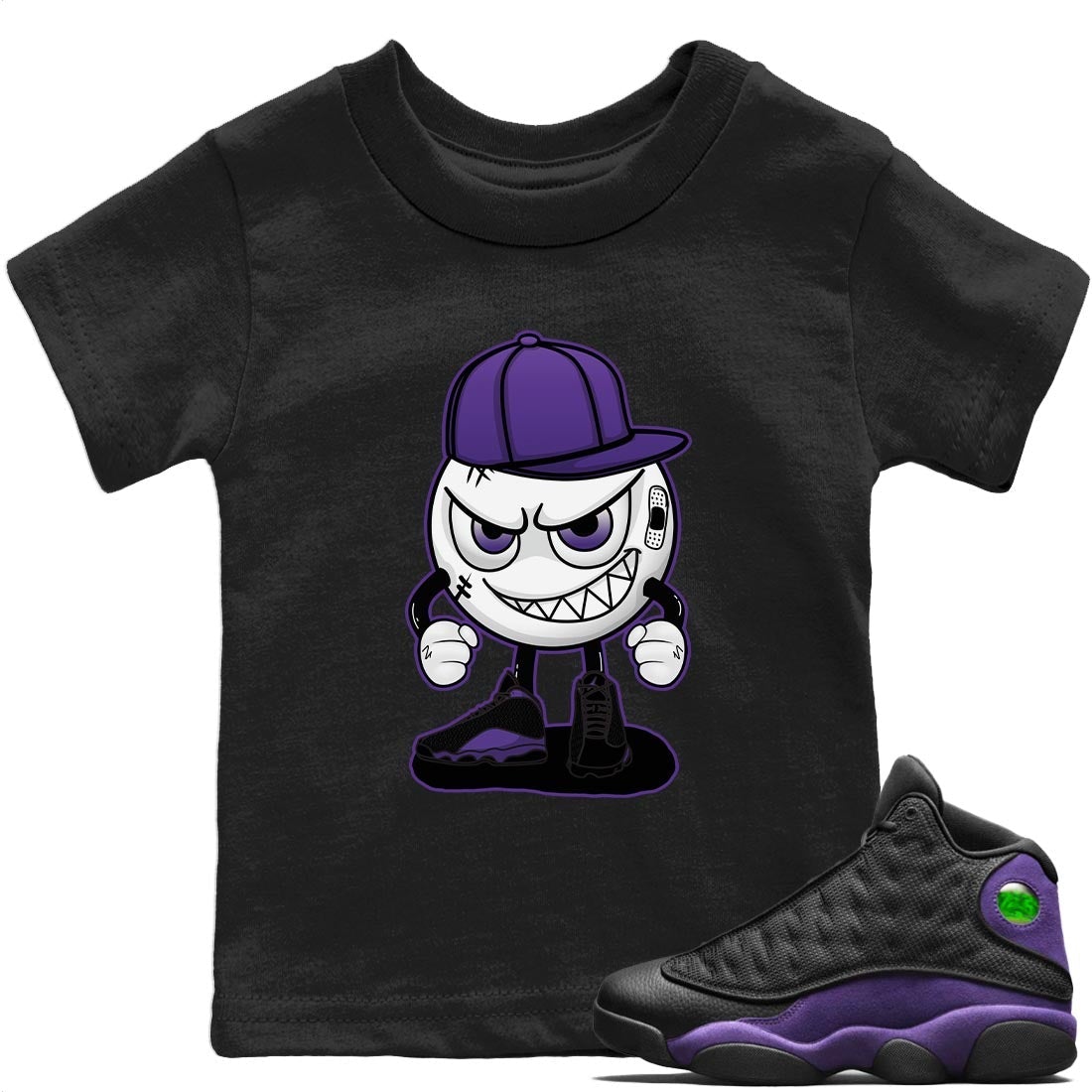 Jordan 13 Court Purple Sneaker Match Tees Mischief Emoji Sneaker Tees Jordan 13 Court Purple Sneaker Release Tees Kids Shirts