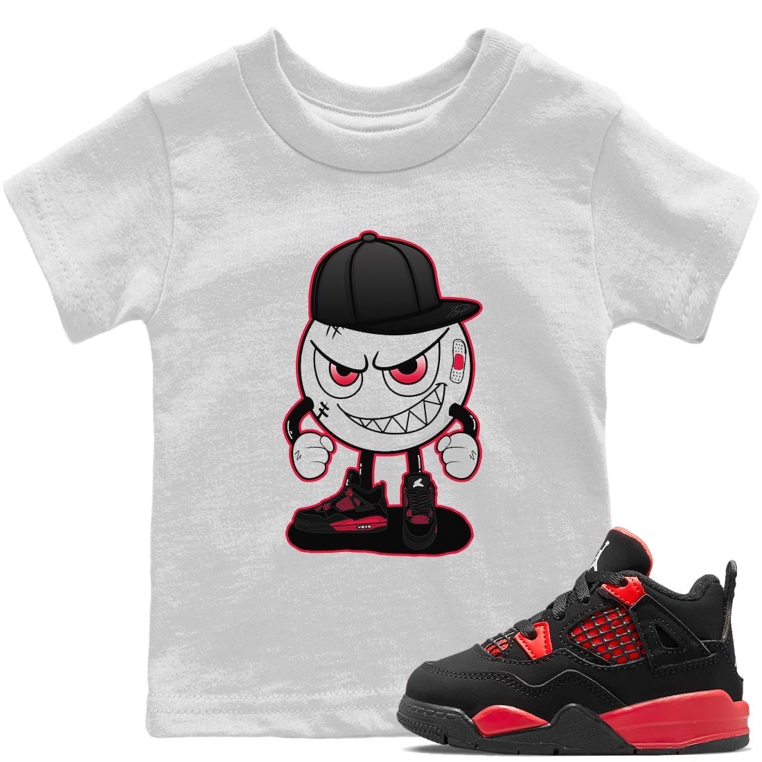 Jordan 4 Red Thunder Sneaker Match Tees Mischief Emoji Sneaker Tees Jordan 4 Red Thunder Sneaker Release Tees Kids Shirts