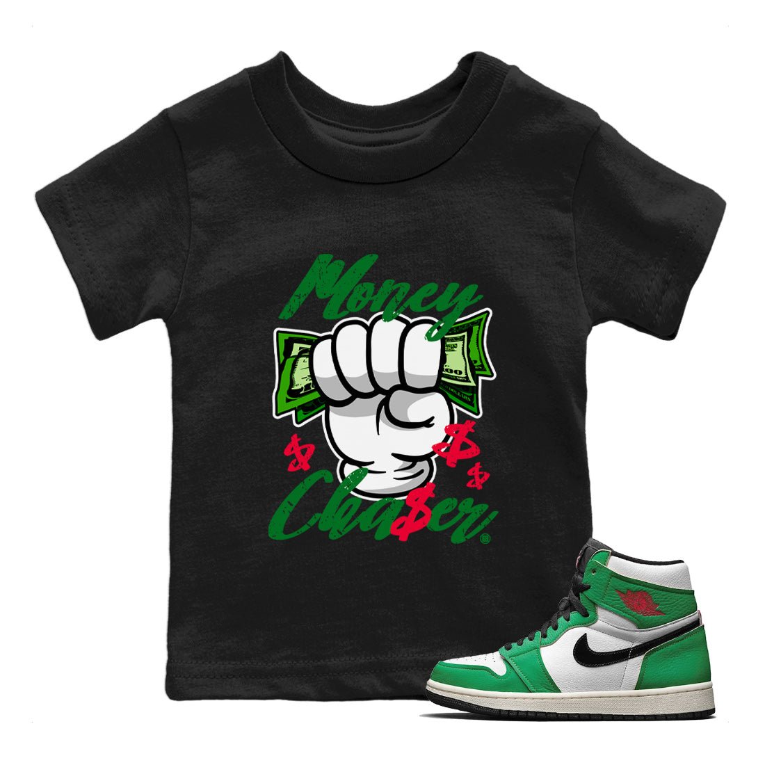 1s Lucky Green Sneaker Match Tees Money Chaser Sneaker Tees Air Jordan 1 Lucky Green Sneaker Release Tees Kids Shirts Black 1
