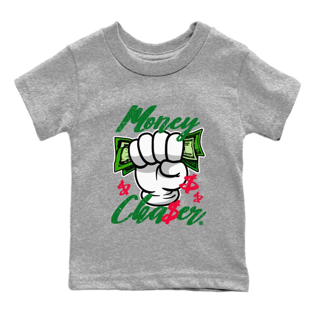 1s Lucky Green Sneaker Match Tees Money Chaser Sneaker Tees Air Jordan 1 Lucky Green Sneaker Release Tees Kids Shirts Heather Grey 2
