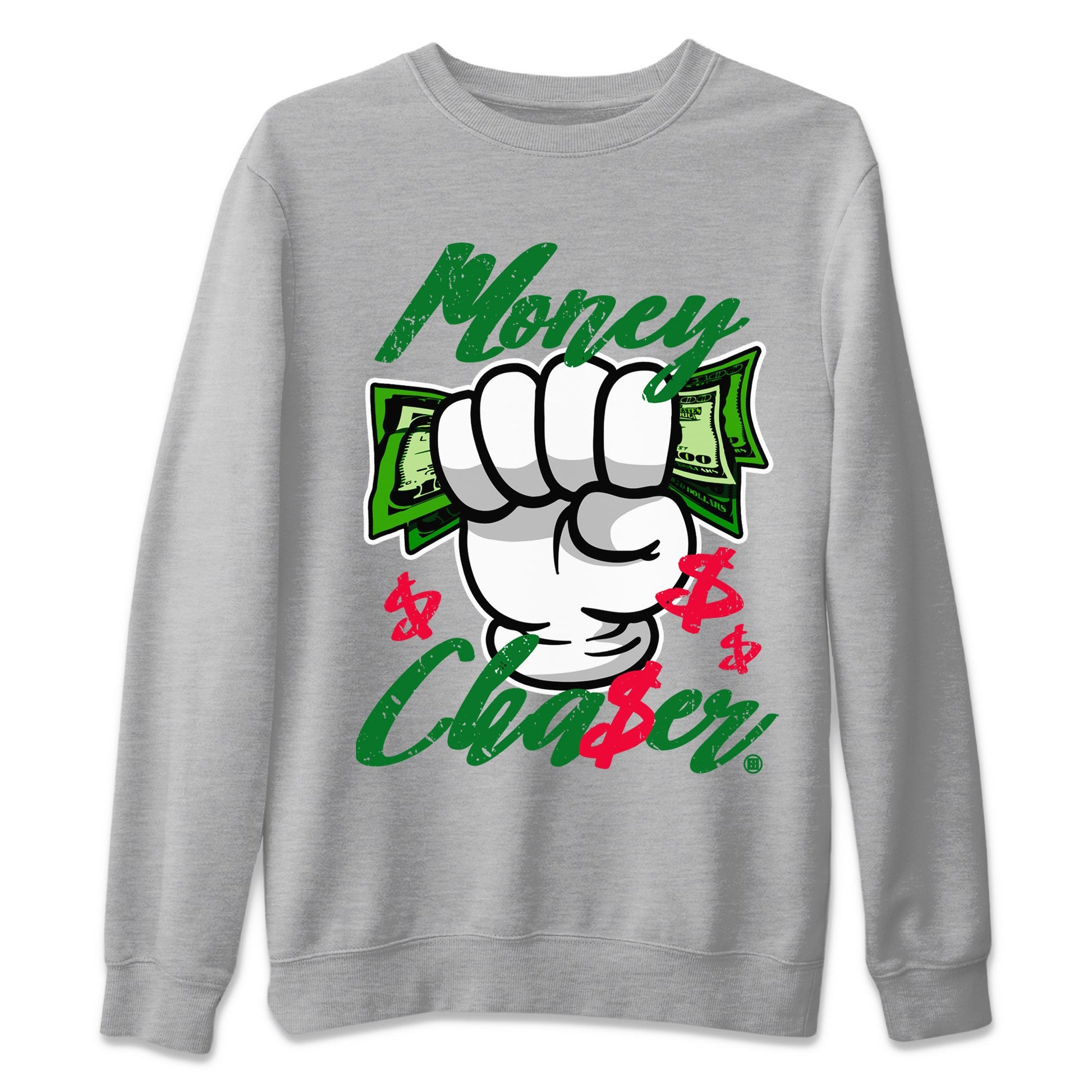 1s Lucky Green Sneaker Match Tees Money Chaser Sneaker Tees Air Jordan 1 Lucky Green Sneaker Release Tees Unisex Shirts Heather Grey 2
