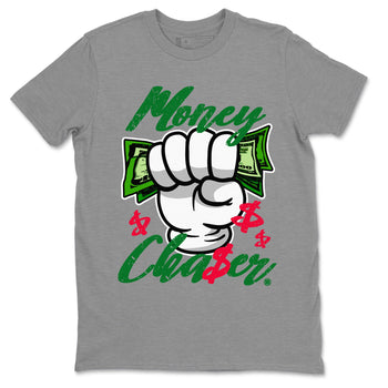 1s Lucky Green Sneaker Match Tees Money Chaser Sneaker Tees Air Jordan 1 Lucky Green Sneaker Release Tees Unisex Shirts Heather Grey 2