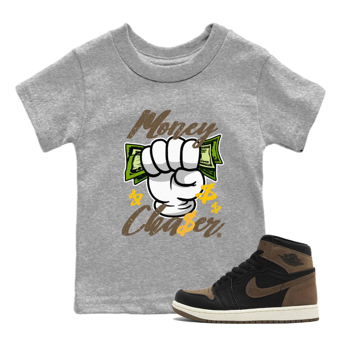 Air Jordan 1 Retro High OG Palomino shirt to match jordans Money Chaser sneaker tees Air Jordan 1 Palomino SNRT Sneaker Release Tees Baby Toddler Heather Grey 1 T-Shirt