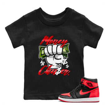 Air Jordan 1 Satin Bred Sneaker Match Tees Money Chaser Sneaker Tees Jordan 1 High OG Satin Bred Sneaker Release Tees Kids Shirts Black 1