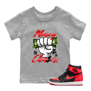 Air Jordan 1 Satin Bred Sneaker Match Tees Money Chaser Sneaker Tees Jordan 1 High OG Satin Bred Sneaker Release Tees Kids Shirts Heather Grey 1