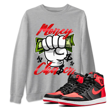Air Jordan 1 Satin Bred Sneaker Match Tees Money Chaser Sneaker Tees Jordan 1 High OG Satin Bred Sneaker Release Tees Unisex Shirts Heather Grey 1