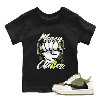 Jordan 1 Low x Travis Scott Golf Olive shirt to match jordans Money Chaser sneaker tees Air Jordan 1 Travis Scott Olive SNRT Sneaker Release Tees Baby Toddler Black 1 T-Shirt
