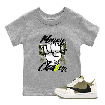 Jordan 1 Low x Travis Scott Golf Olive shirt to match jordans Money Chaser sneaker tees Air Jordan 1 Travis Scott Olive SNRT Sneaker Release Tees Baby Toddler Heather Grey 1 T-Shirt