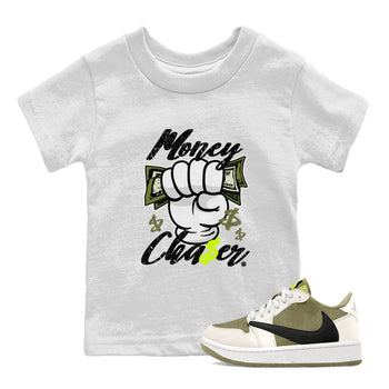 Jordan 1 Low x Travis Scott Golf Olive shirt to match jordans Money Chaser sneaker tees Air Jordan 1 Travis Scott Olive SNRT Sneaker Release Tees Baby Toddler White 1 T-Shirt